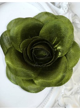 Сатенена роза за коса и брошка тревисто зелено